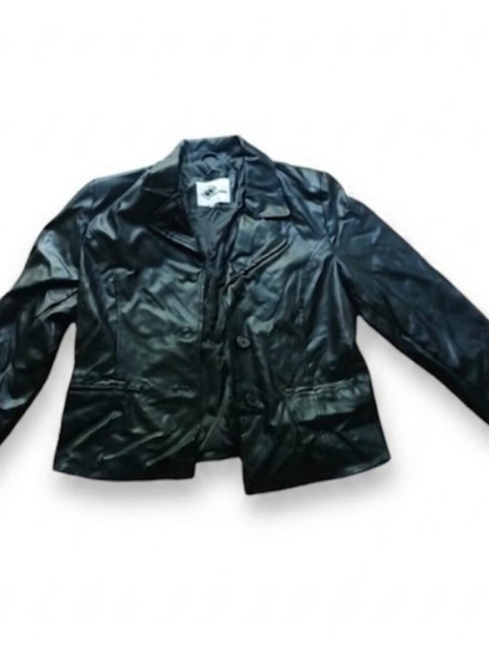 KC Collections Black Faux Button-Down Leather Jacket With Pockets